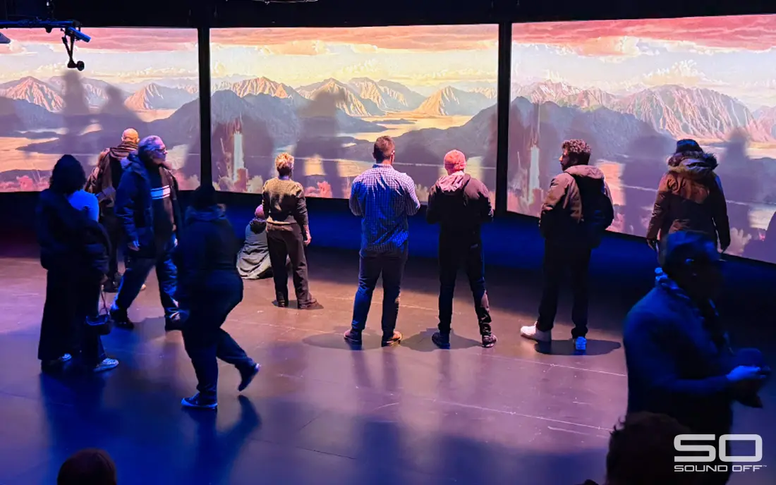 Attendees enjoy the interactive installation The Vivid Unknown with silent disco headphones